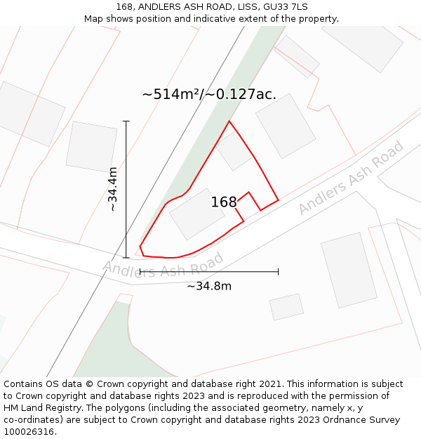 168, ANDLERS ASH ROAD, LISS, GU33 7LS: Plot and title map