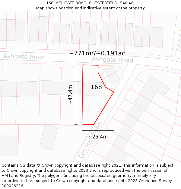 168, ASHGATE ROAD, CHESTERFIELD, S40 4AL: Plot and title map