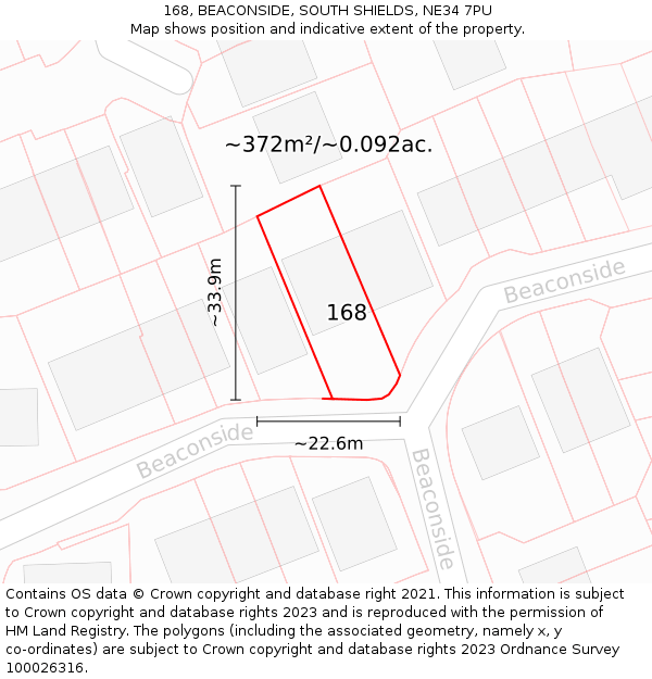 168, BEACONSIDE, SOUTH SHIELDS, NE34 7PU: Plot and title map