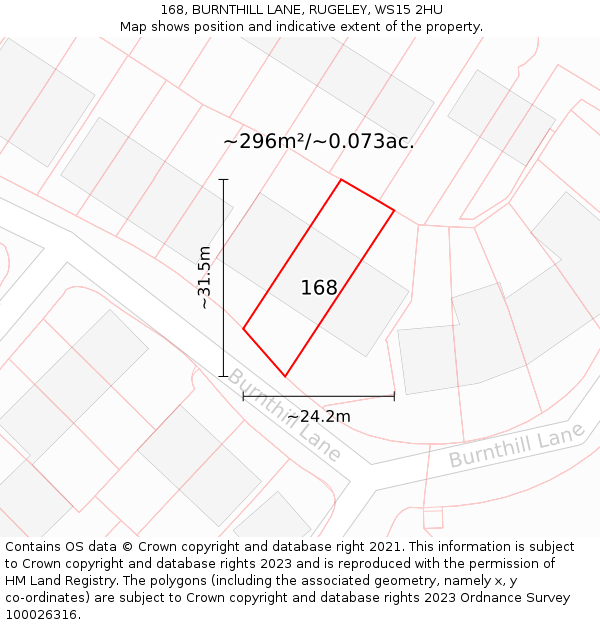 168, BURNTHILL LANE, RUGELEY, WS15 2HU: Plot and title map