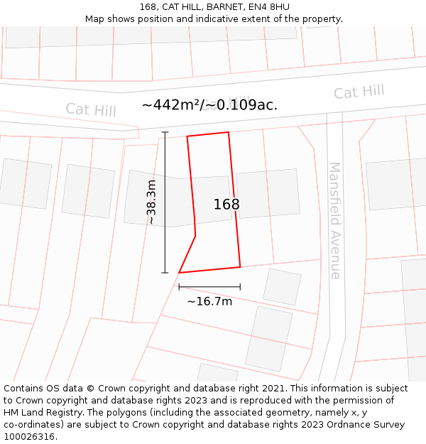 168, CAT HILL, BARNET, EN4 8HU: Plot and title map