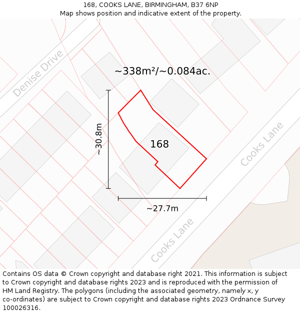 168, COOKS LANE, BIRMINGHAM, B37 6NP: Plot and title map