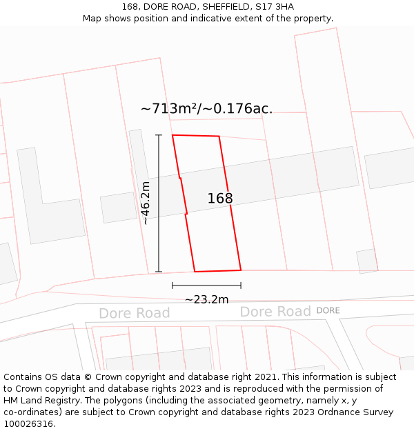 168, DORE ROAD, SHEFFIELD, S17 3HA: Plot and title map