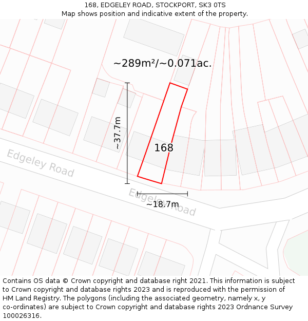 168, EDGELEY ROAD, STOCKPORT, SK3 0TS: Plot and title map