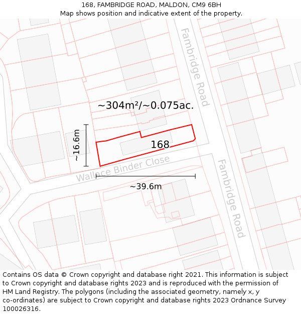 168, FAMBRIDGE ROAD, MALDON, CM9 6BH: Plot and title map