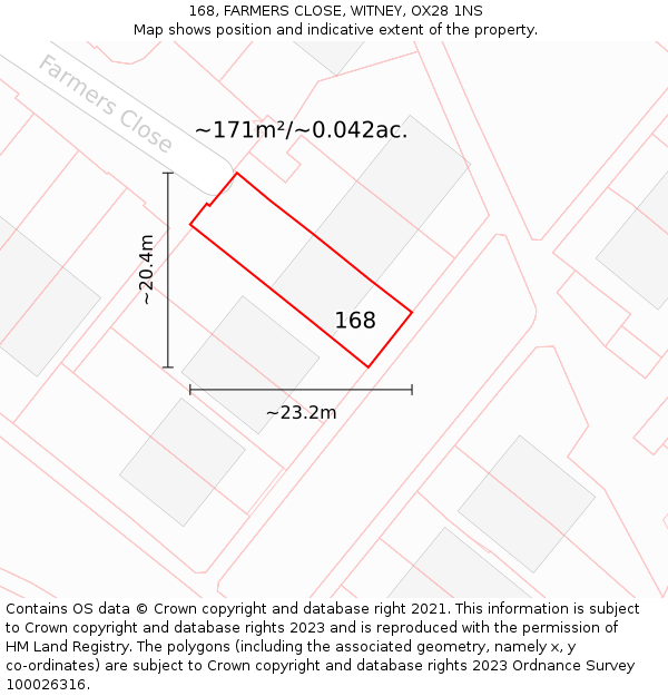 168, FARMERS CLOSE, WITNEY, OX28 1NS: Plot and title map