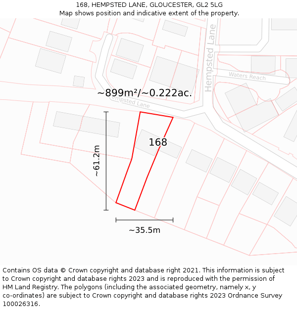 168, HEMPSTED LANE, GLOUCESTER, GL2 5LG: Plot and title map