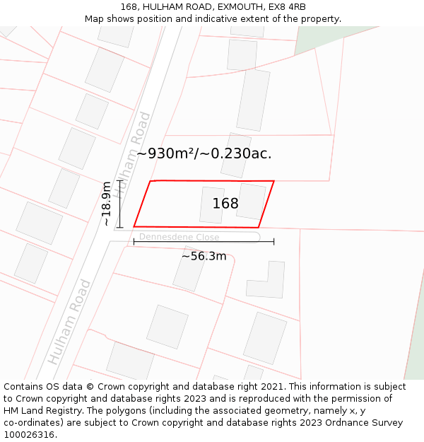 168, HULHAM ROAD, EXMOUTH, EX8 4RB: Plot and title map