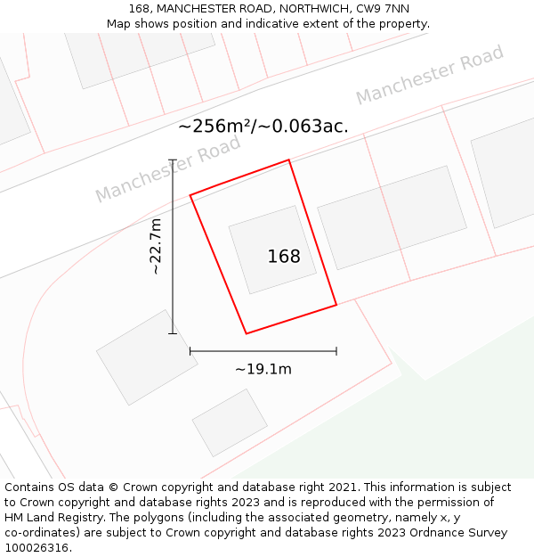 168, MANCHESTER ROAD, NORTHWICH, CW9 7NN: Plot and title map
