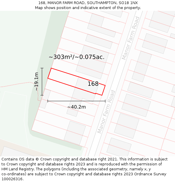 168, MANOR FARM ROAD, SOUTHAMPTON, SO18 1NX: Plot and title map