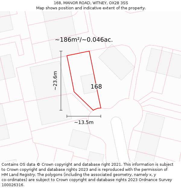 168, MANOR ROAD, WITNEY, OX28 3SS: Plot and title map