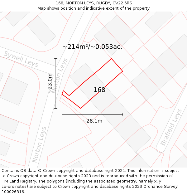 168, NORTON LEYS, RUGBY, CV22 5RS: Plot and title map