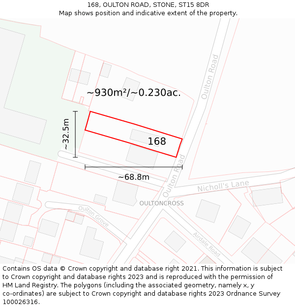 168, OULTON ROAD, STONE, ST15 8DR: Plot and title map