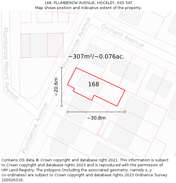 168, PLUMBEROW AVENUE, HOCKLEY, SS5 5AT: Plot and title map