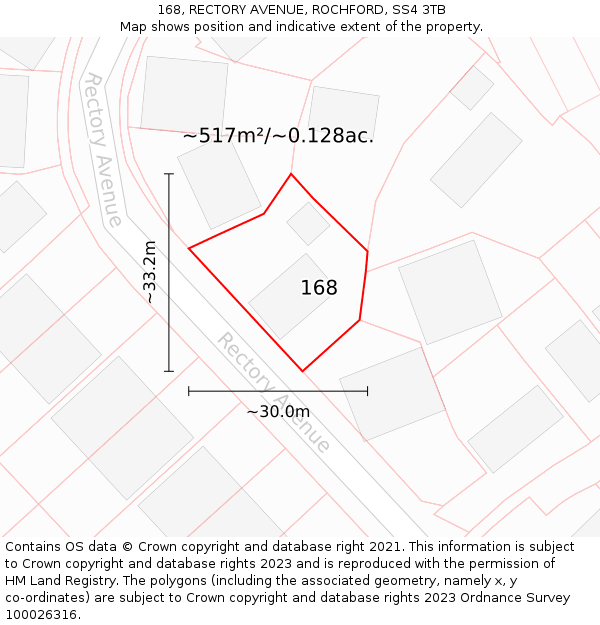 168, RECTORY AVENUE, ROCHFORD, SS4 3TB: Plot and title map