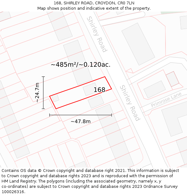168, SHIRLEY ROAD, CROYDON, CR0 7LN: Plot and title map