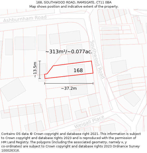 168, SOUTHWOOD ROAD, RAMSGATE, CT11 0BA: Plot and title map