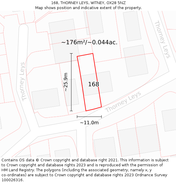 168, THORNEY LEYS, WITNEY, OX28 5NZ: Plot and title map