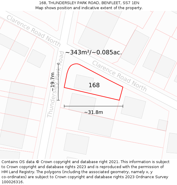 168, THUNDERSLEY PARK ROAD, BENFLEET, SS7 1EN: Plot and title map