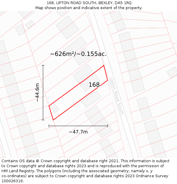 168, UPTON ROAD SOUTH, BEXLEY, DA5 1RQ: Plot and title map