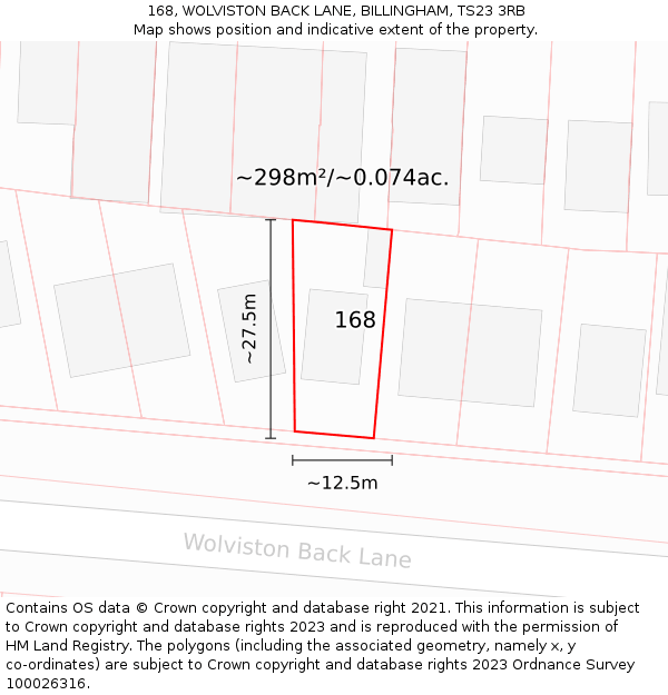 168, WOLVISTON BACK LANE, BILLINGHAM, TS23 3RB: Plot and title map