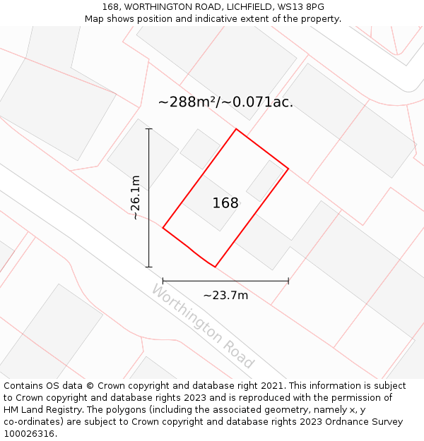 168, WORTHINGTON ROAD, LICHFIELD, WS13 8PG: Plot and title map