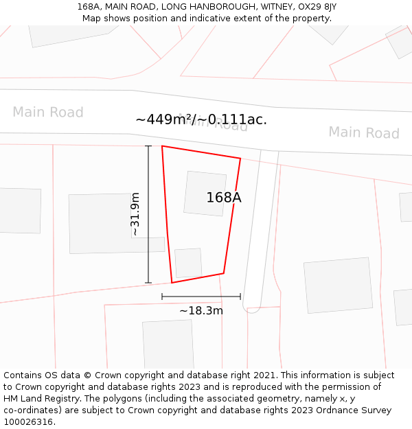 168A, MAIN ROAD, LONG HANBOROUGH, WITNEY, OX29 8JY: Plot and title map