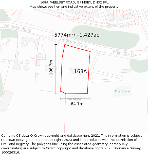 168A, WEELSBY ROAD, GRIMSBY, DN32 8PL: Plot and title map