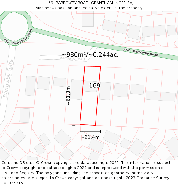 169, BARROWBY ROAD, GRANTHAM, NG31 8AJ: Plot and title map