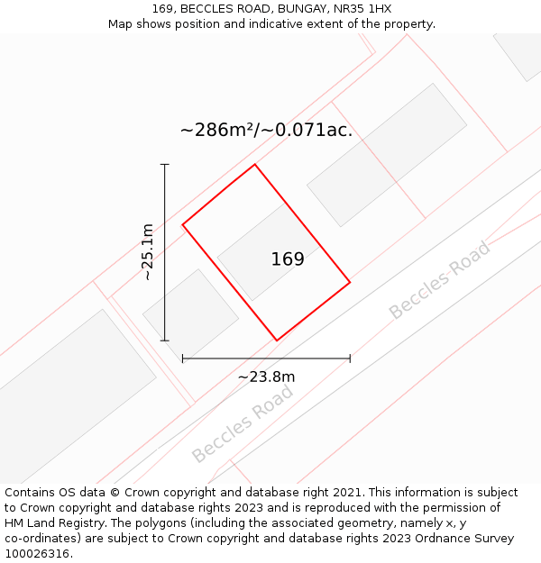 169, BECCLES ROAD, BUNGAY, NR35 1HX: Plot and title map