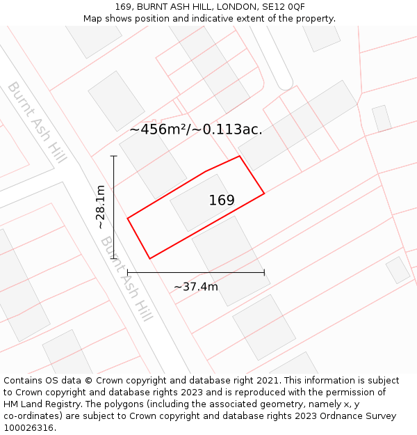 169, BURNT ASH HILL, LONDON, SE12 0QF: Plot and title map