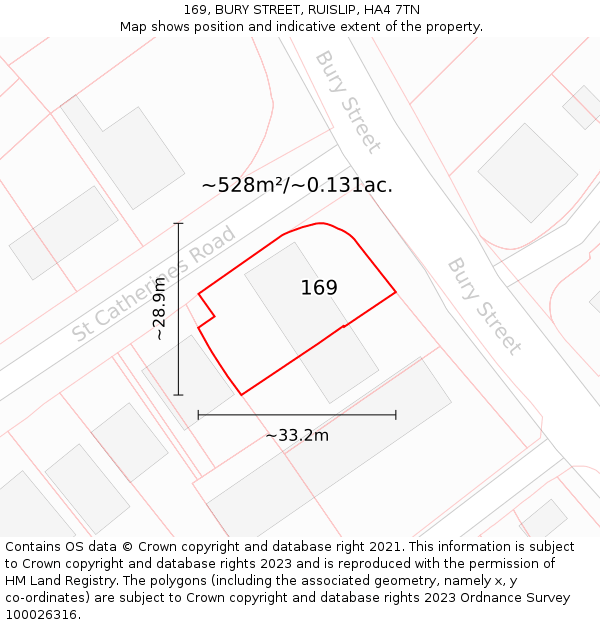 169, BURY STREET, RUISLIP, HA4 7TN: Plot and title map
