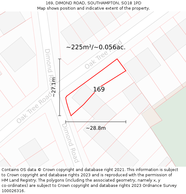 169, DIMOND ROAD, SOUTHAMPTON, SO18 1PD: Plot and title map