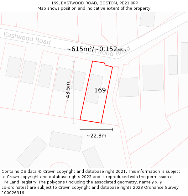 169, EASTWOOD ROAD, BOSTON, PE21 0PP: Plot and title map