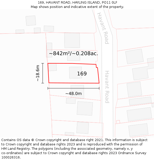 169, HAVANT ROAD, HAYLING ISLAND, PO11 0LF: Plot and title map