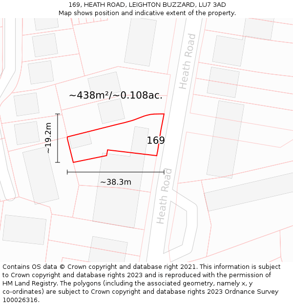 169, HEATH ROAD, LEIGHTON BUZZARD, LU7 3AD: Plot and title map