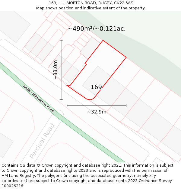 169, HILLMORTON ROAD, RUGBY, CV22 5AS: Plot and title map