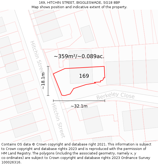 169, HITCHIN STREET, BIGGLESWADE, SG18 8BP: Plot and title map