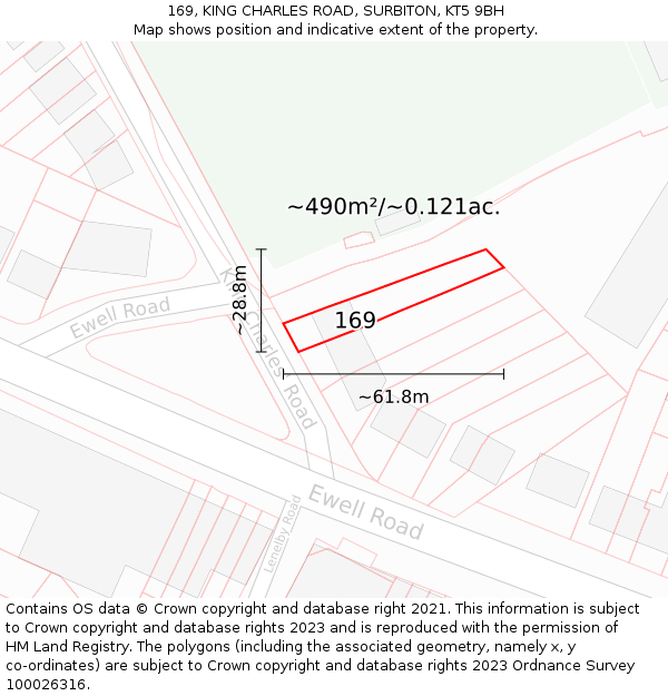 169, KING CHARLES ROAD, SURBITON, KT5 9BH: Plot and title map