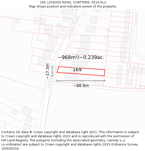 169, LONDON ROAD, CHATTERIS, PE16 6LU: Plot and title map