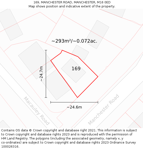 169, MANCHESTER ROAD, MANCHESTER, M16 0ED: Plot and title map