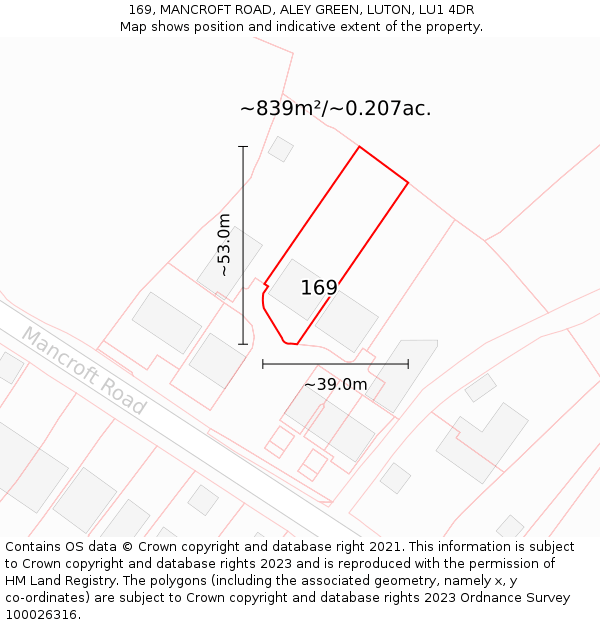 169, MANCROFT ROAD, ALEY GREEN, LUTON, LU1 4DR: Plot and title map