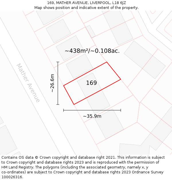 169, MATHER AVENUE, LIVERPOOL, L18 6JZ: Plot and title map