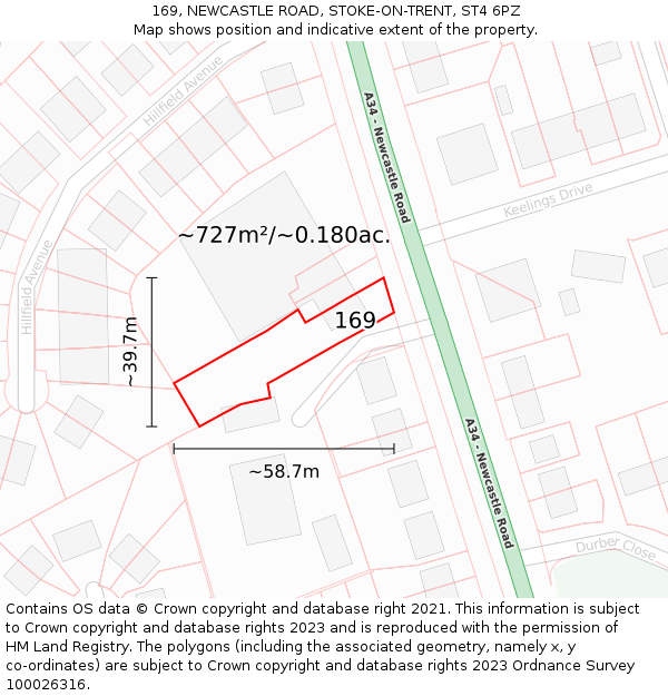 169, NEWCASTLE ROAD, STOKE-ON-TRENT, ST4 6PZ: Plot and title map