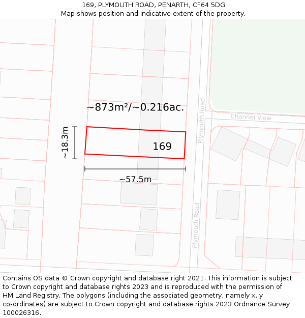 169, PLYMOUTH ROAD, PENARTH, CF64 5DG: Plot and title map