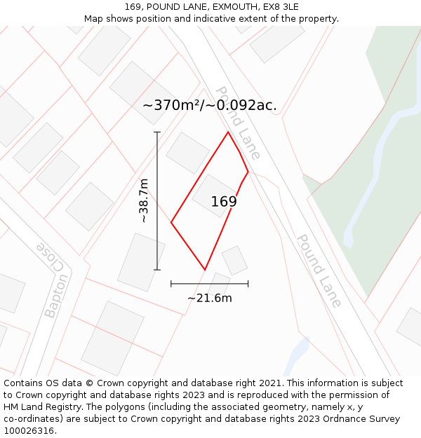 169, POUND LANE, EXMOUTH, EX8 3LE: Plot and title map
