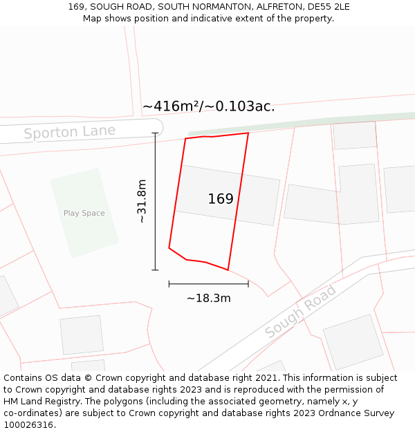 169, SOUGH ROAD, SOUTH NORMANTON, ALFRETON, DE55 2LE: Plot and title map