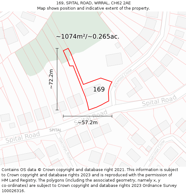 169, SPITAL ROAD, WIRRAL, CH62 2AE: Plot and title map