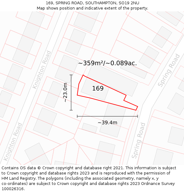 169, SPRING ROAD, SOUTHAMPTON, SO19 2NU: Plot and title map