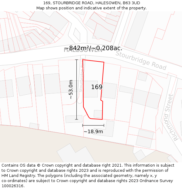 169, STOURBRIDGE ROAD, HALESOWEN, B63 3UD: Plot and title map